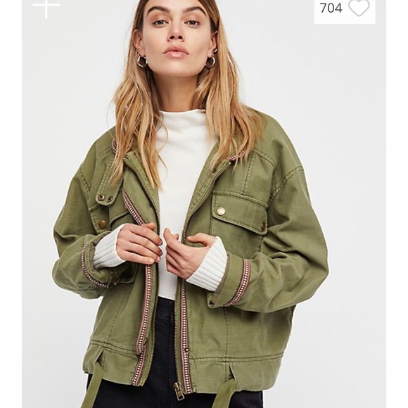 BNWT Free People Olive Flight Line Cotton Bomber - Picture 2 of 6